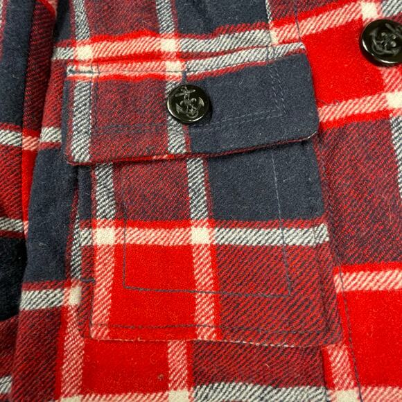 🔥American Eagle Wool Blend Plaided Red Blue Military Style Peacoat Jacket Sz M - Picture 8 of 16